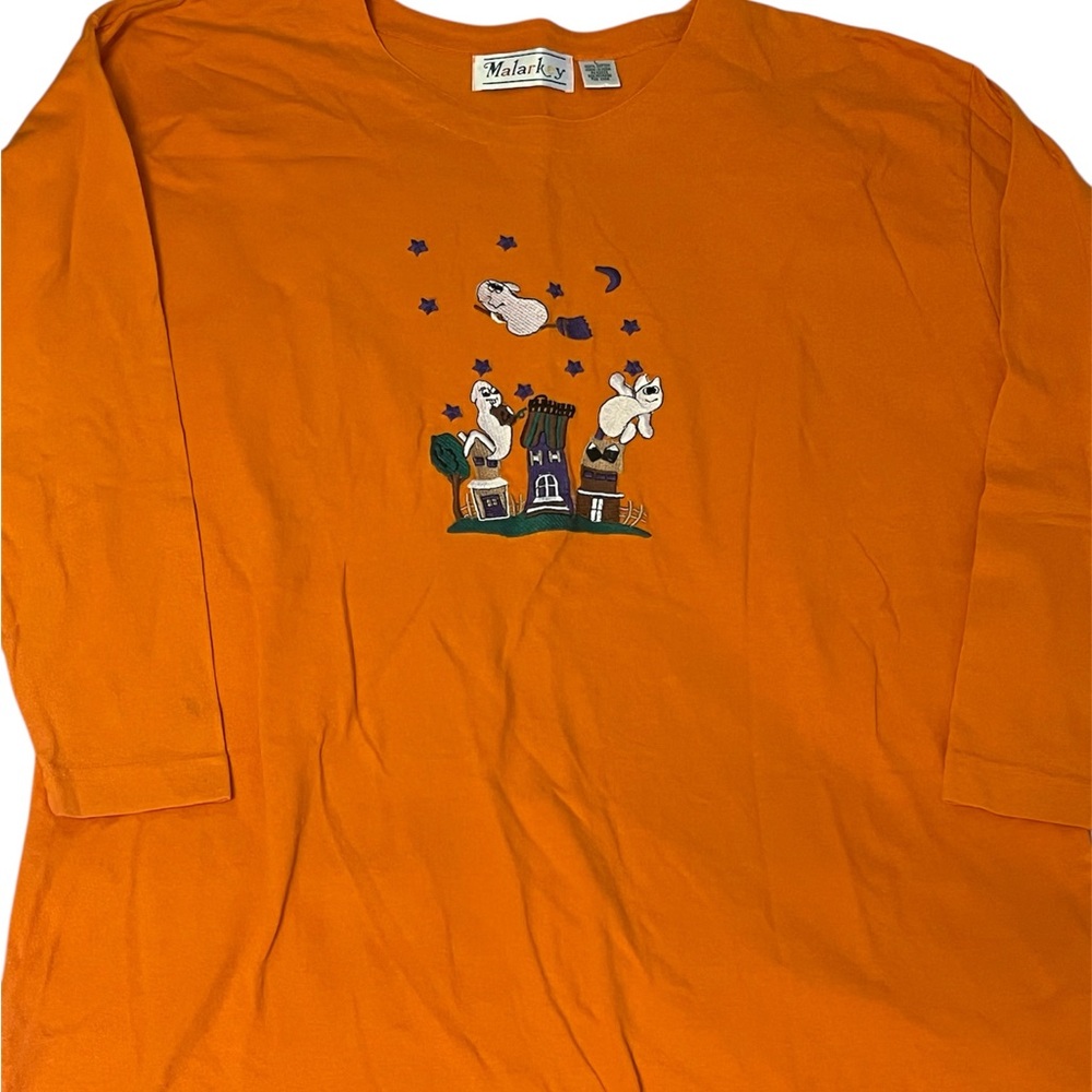 Vintage 90s Halloween Long Sleeve Shirt  Size L Featuring Ghosts embroidered